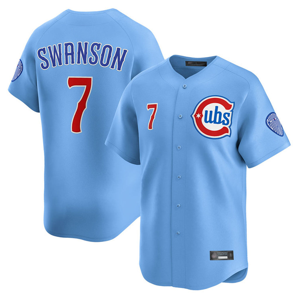 Pouc C.Cubs #7 Dansby Swanson Player Light Blue Limited Home Stitched Jerseys