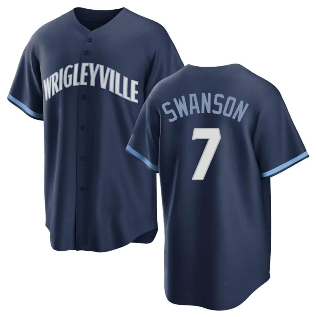 Pouc C.Cubs #7 Dansby Swanson Player Navy City Connect Home Game Stitched Jerseys