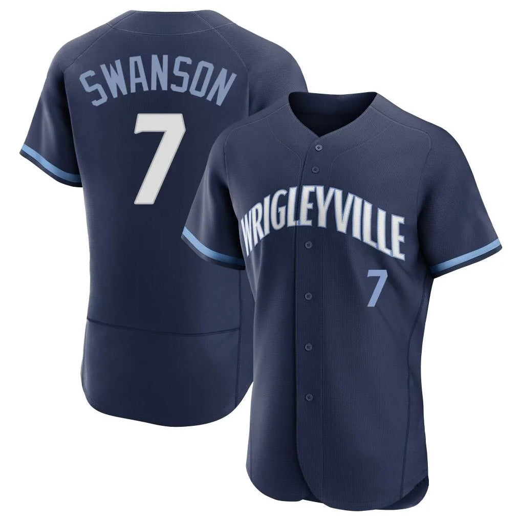 Pouc C.Cubs #7 Dansby Swanson Player Navy City Connect Limited Elite Home Stitched Jerseys