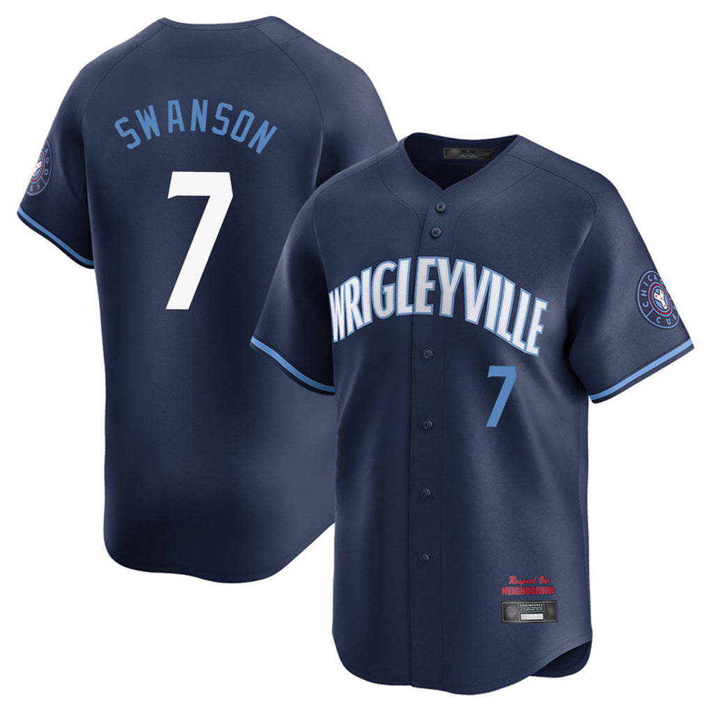 Pouc C.Cubs #7 Dansby Swanson Player Navy City Connect Limited Home Stitched Jerseys