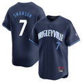 Pouc C.Cubs #7 Dansby Swanson Player Navy City Connect Limited Home Stitched Jerseys