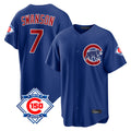 Pouc C.Cubs #7 Dansby Swanson Player Royal 150th Anniversary Home Game Stitched Jerseys