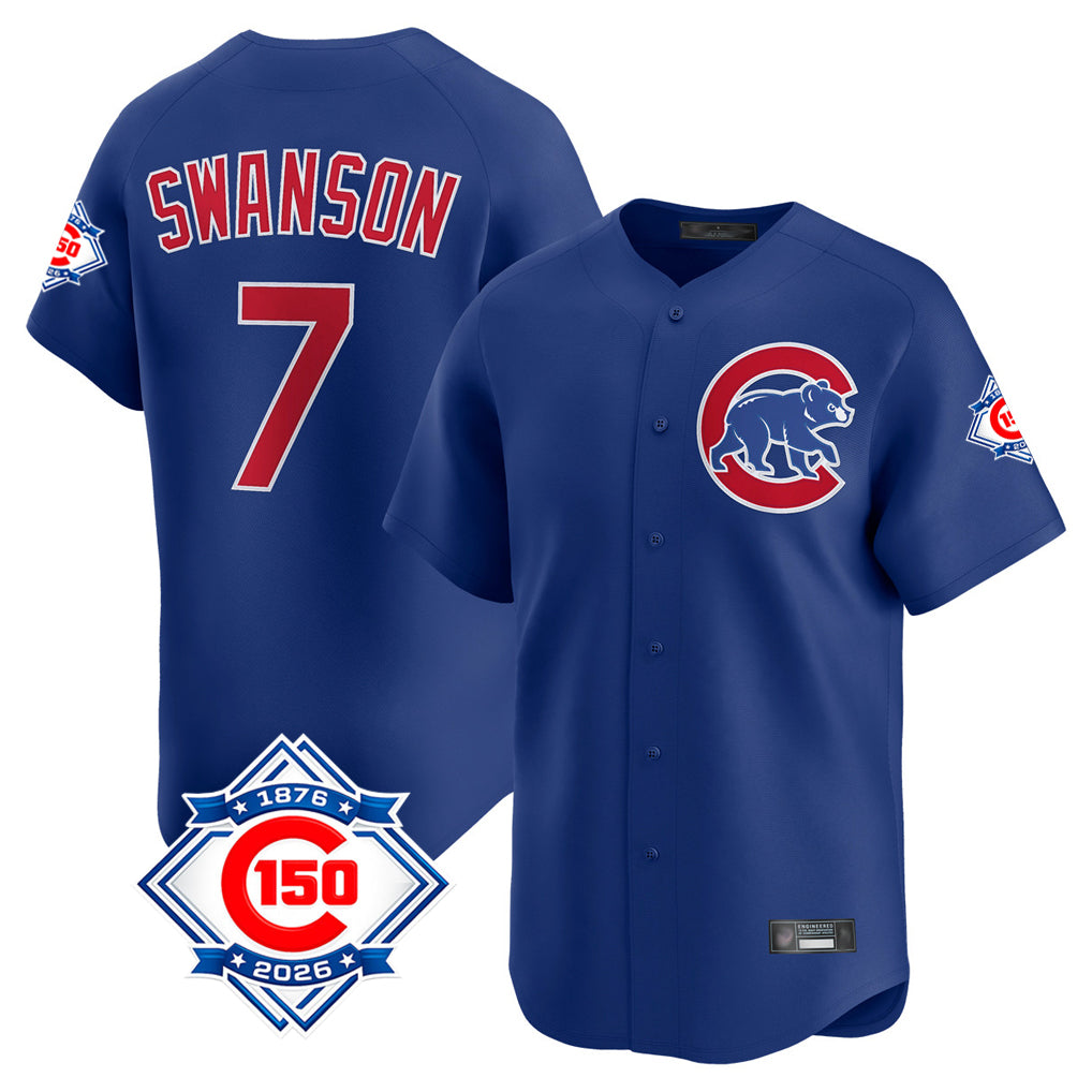 Pouc C.Cubs #7 Dansby Swanson Player Royal 150th Anniversary Limited Home Stitched Jerseys