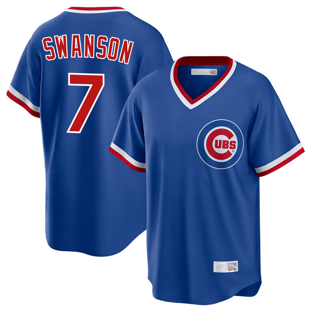 Pouc C.Cubs #7 Dansby Swanson Player Royal T-shirt Cooperstown Collection Limited Stitched Jerseys