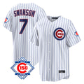 Pouc C.Cubs #7 Dansby Swanson Player White 150th Anniversary Game Home Stitched Jerseys