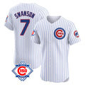 Pouc C.Cubs #7 Dansby Swanson Player White 150th Anniversary Limited Elite Home Game Stitched Jerseys