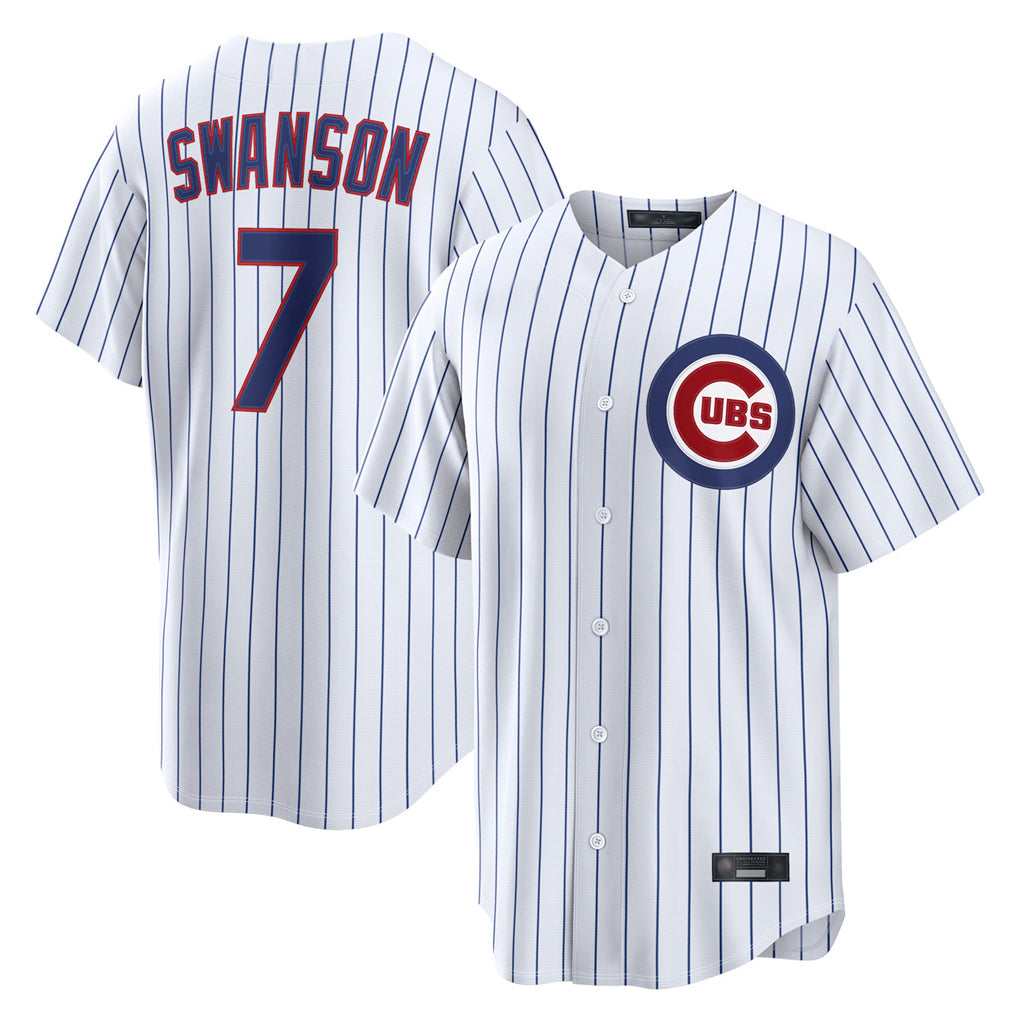 Pouc C.Cubs #7 Dansby Swanson Player White Game Home Stitched Jerseys