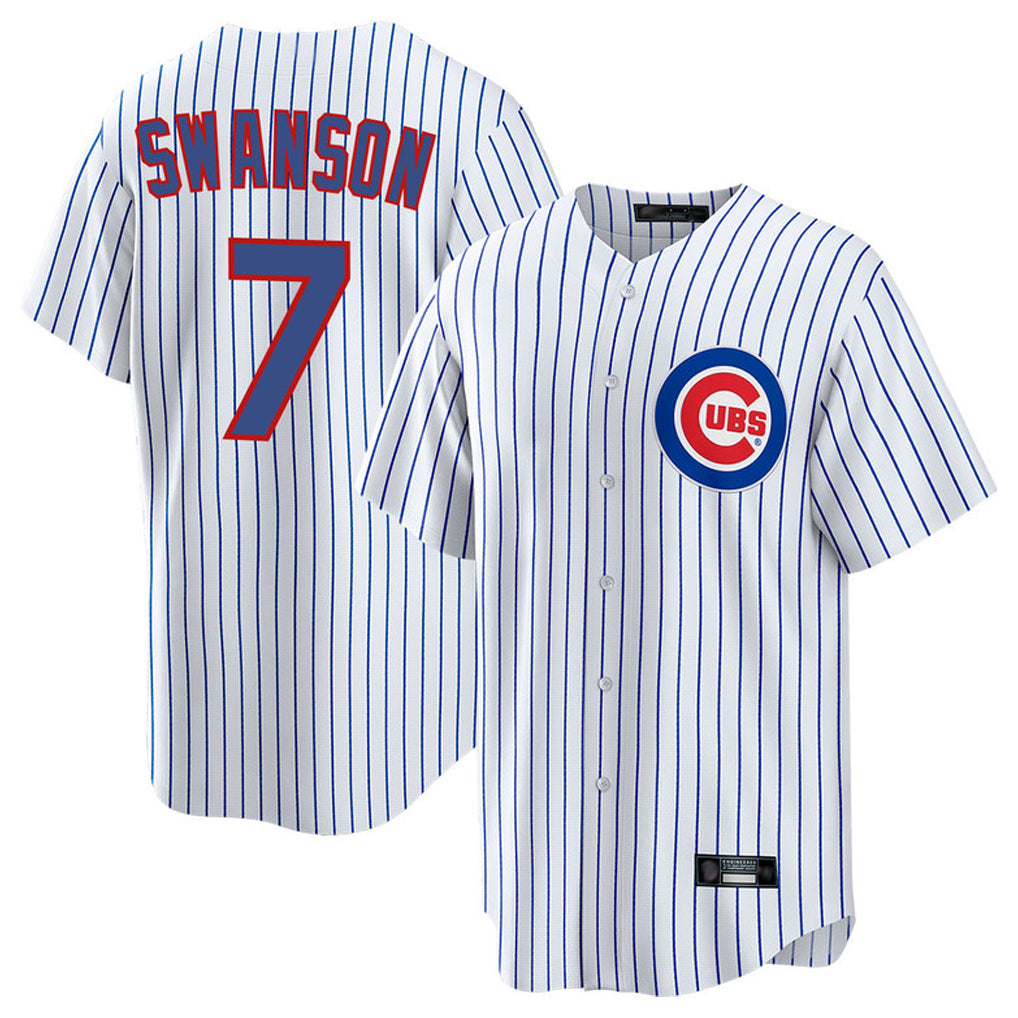 Pouc C.Cubs #7 Dansby Swanson Player White Home Game Stitched Jerseys