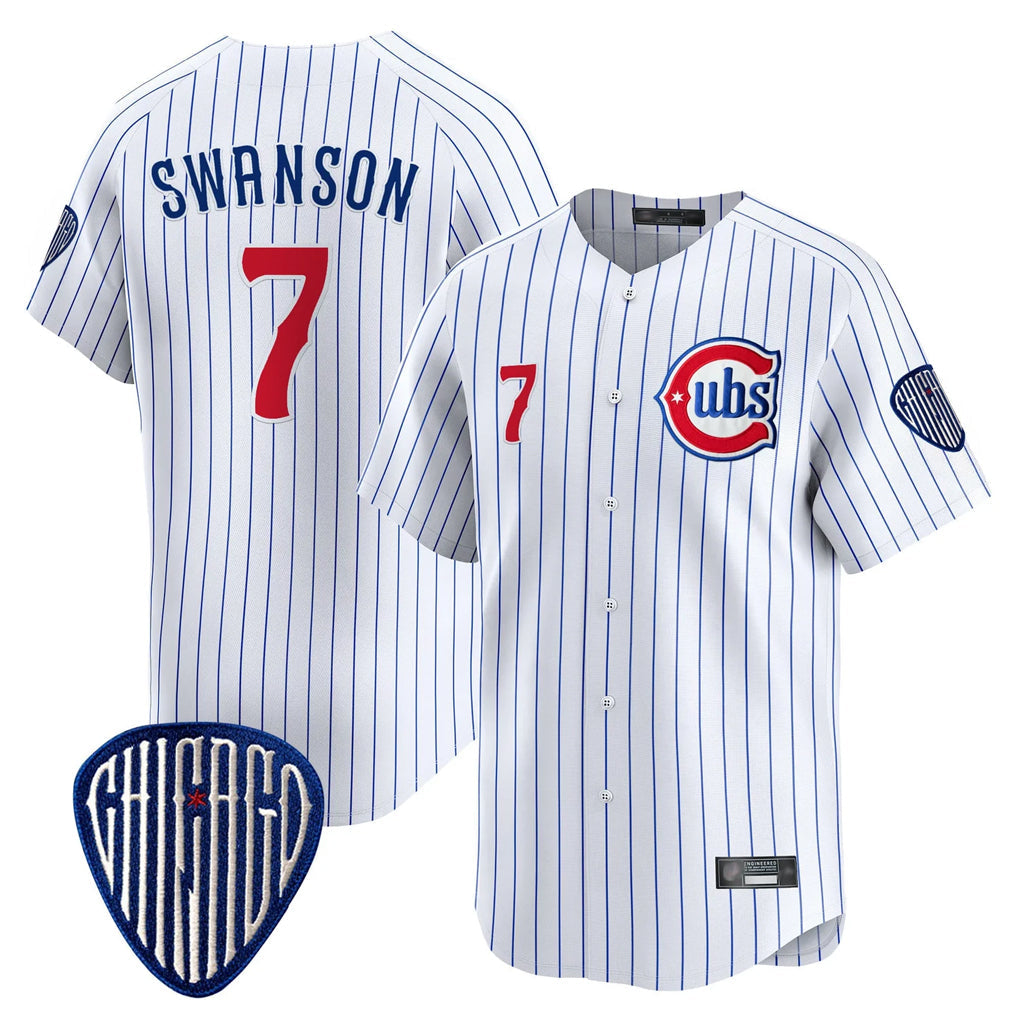 Pouc C.Cubs #7 Dansby Swanson Player White Pinstripe Vapor Premier Limited Home Stitched Jerseys