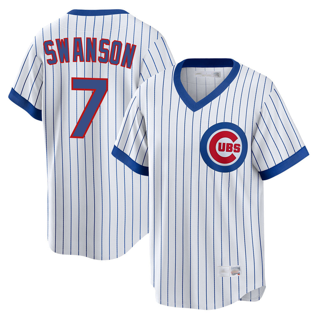 Pouc C.Cubs #7 Dansby Swanson Player White T-shirt Cooperstown Collection Limited Stitched Jerseys