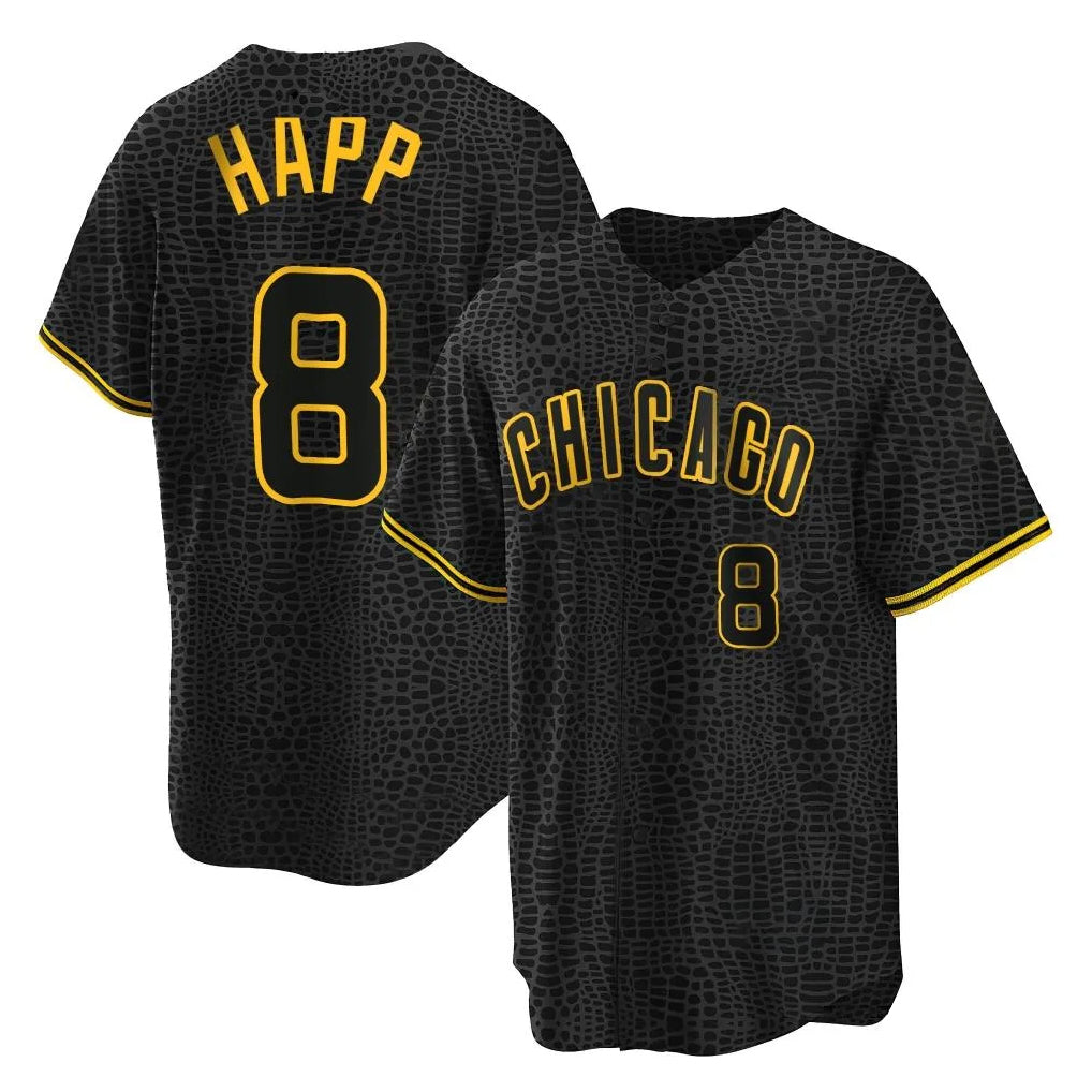 Pouc C.Cubs #8 Ian Happ Player Black Snake Skin City Game Stitched Jerseys