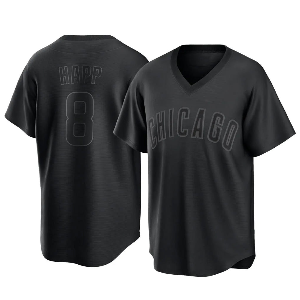 Pouc C.Cubs #8 Ian Happ Player Black T-shirt Home Game Stitched Jerseys
