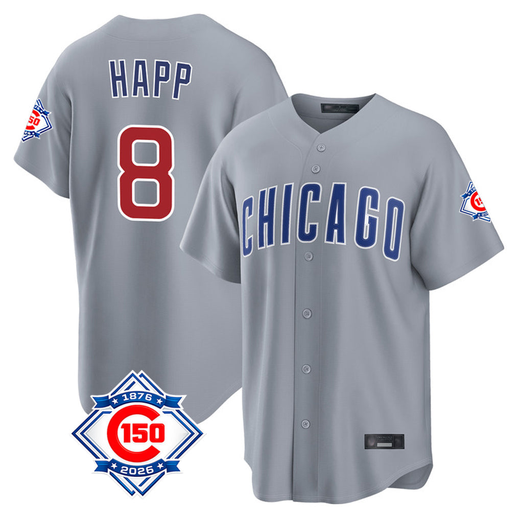 Pouc C.Cubs #8 Ian Happ Player Gray Home Game Stitched Jerseys