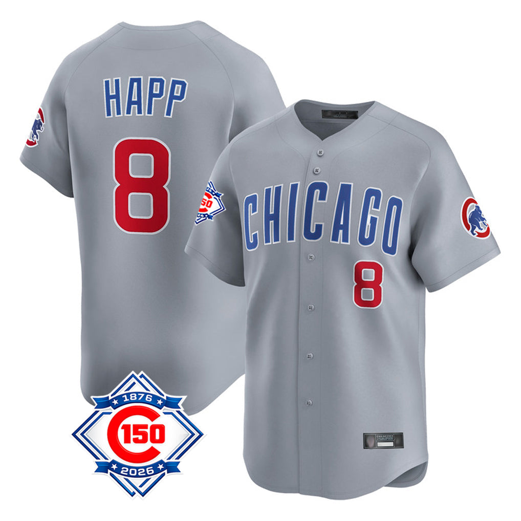 Pouc C.Cubs #8 Ian Happ Player Gray Road 150th Anniversary Limited Home Stitched Jerseys