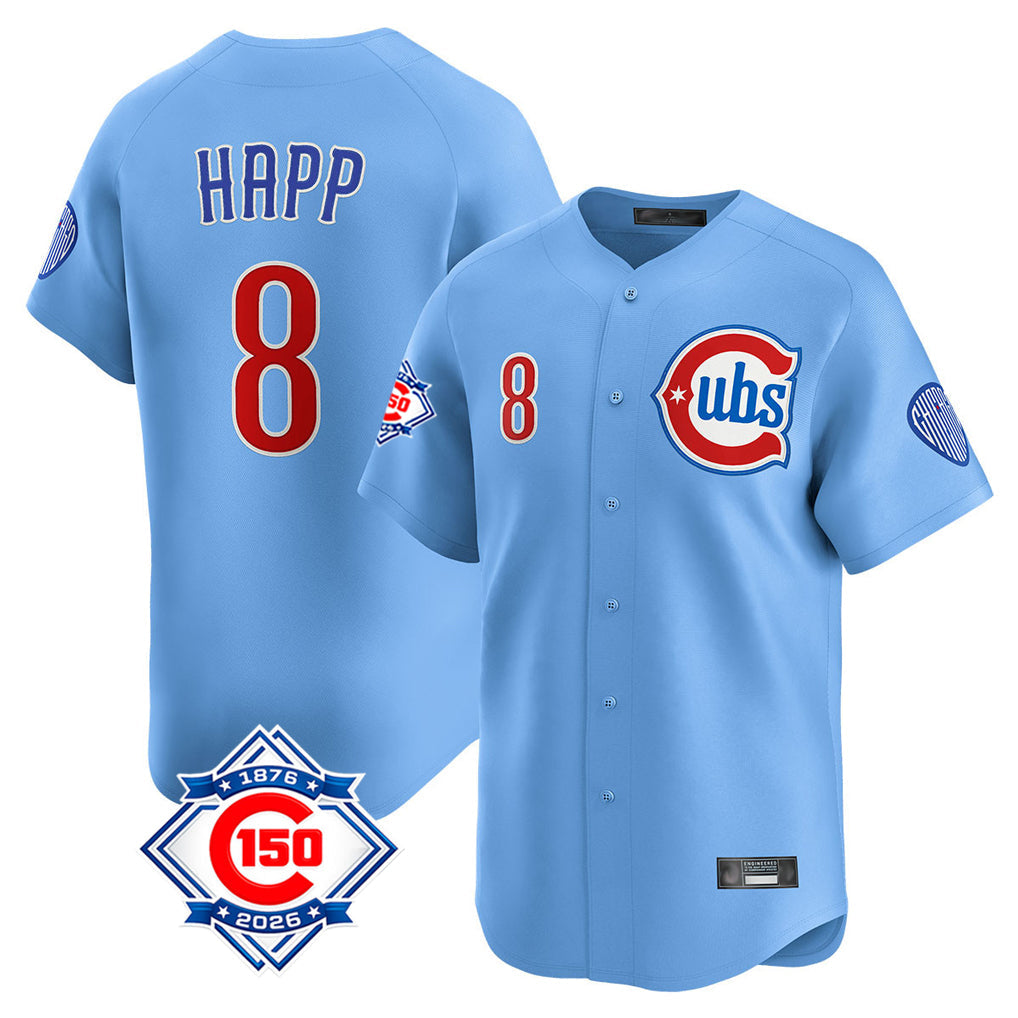 Pouc C.Cubs #8 Ian Happ Player Light Blue 150th Anniversary Limited Home Stitched Jerseys