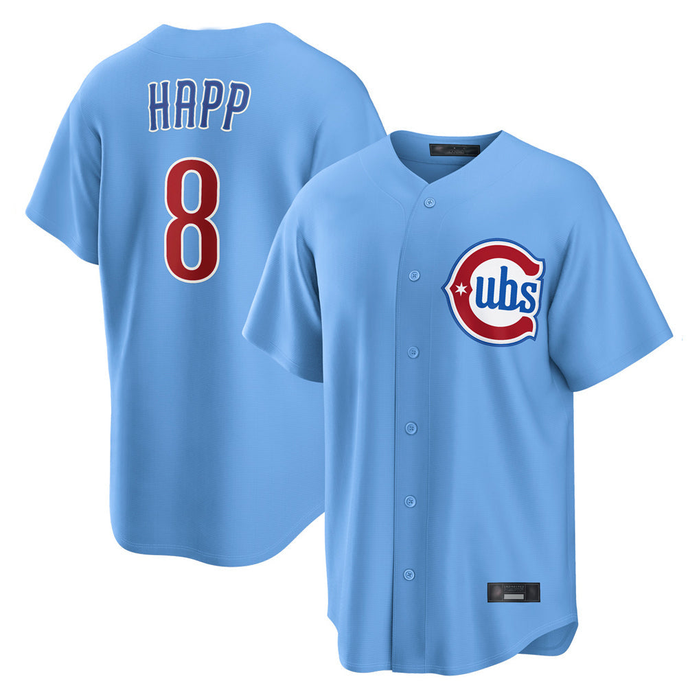 Pouc C.Cubs #8 Ian Happ Player Light Blue Home Game Stitched Jerseys