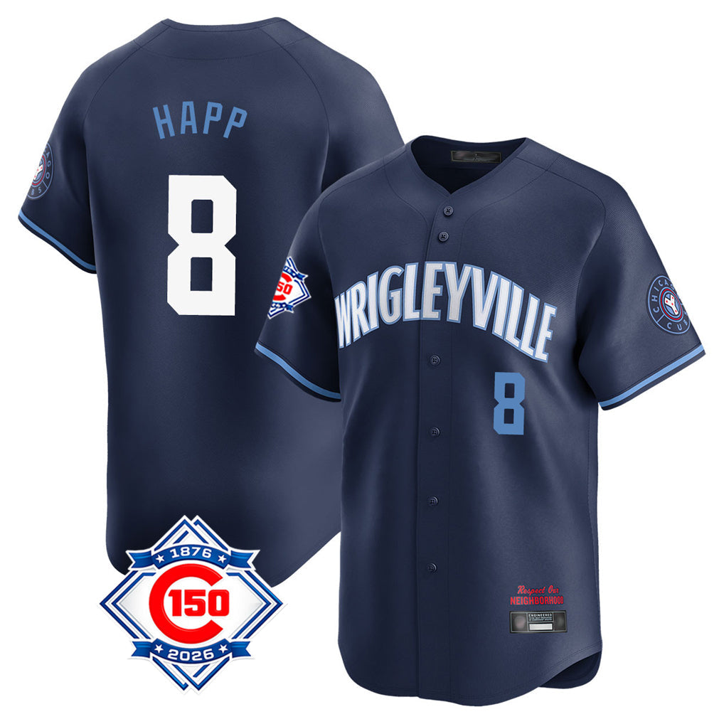 Pouc C.Cubs #8 Ian Happ Player Navy City Connect 150th Anniversary Limited Home Stitched Jerseys