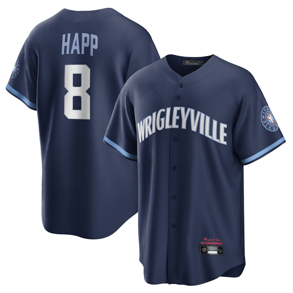 Pouc C.Cubs #8 Ian Happ Player Navy City Connect Home Game Stitched Jerseys