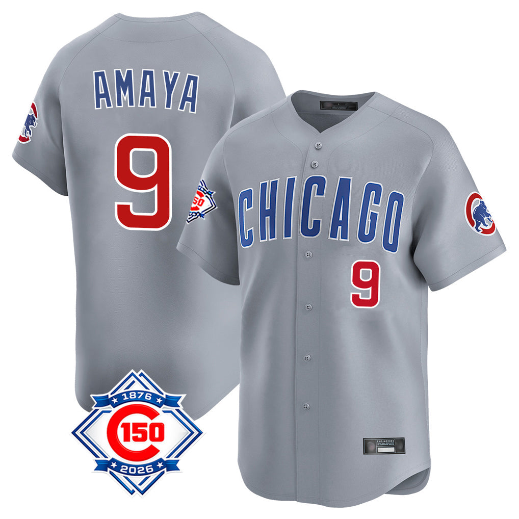 Pouc C.Cubs #9 Miguel Amaya Player Gray Road 150th Anniversary Limited Home Stitched Jerseys