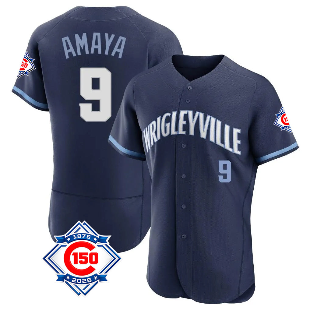 Pouc C.Cubs #9 Miguel Amaya Player Navy City Connect 150th Anniversary Limited Elite Home Stitched Jerseys