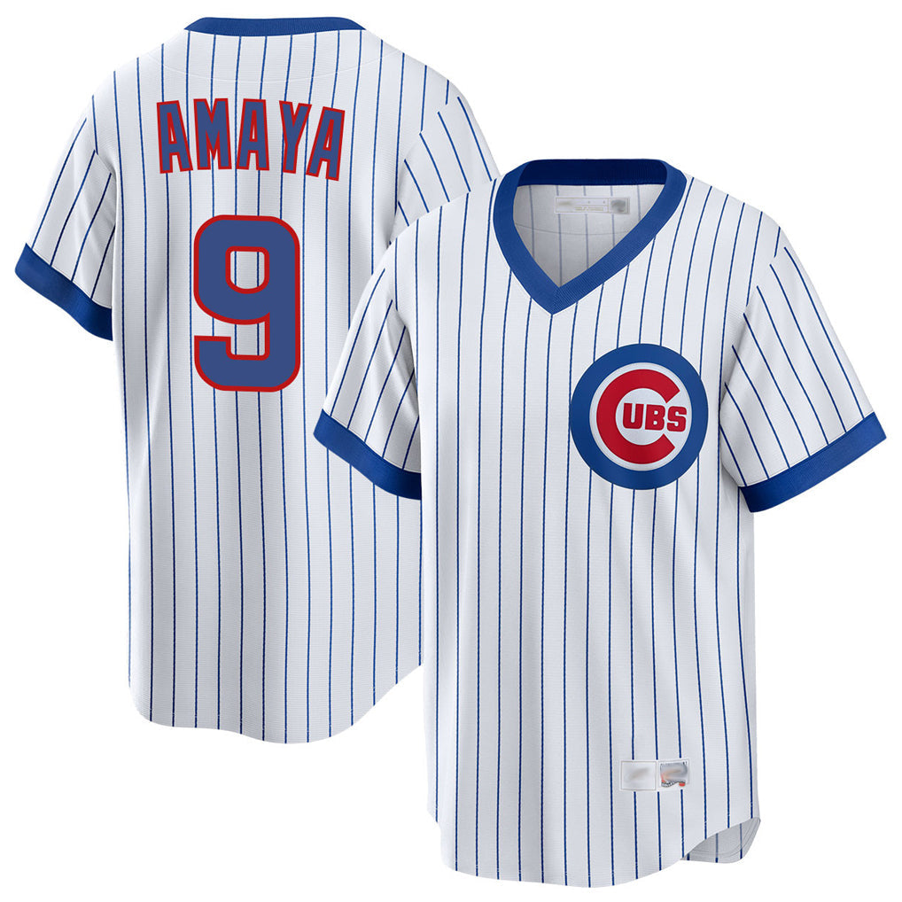 Pouc C.Cubs #9 Miguel Amaya Player White T-shirt Cooperstown Collection Limited Stitched Jerseys