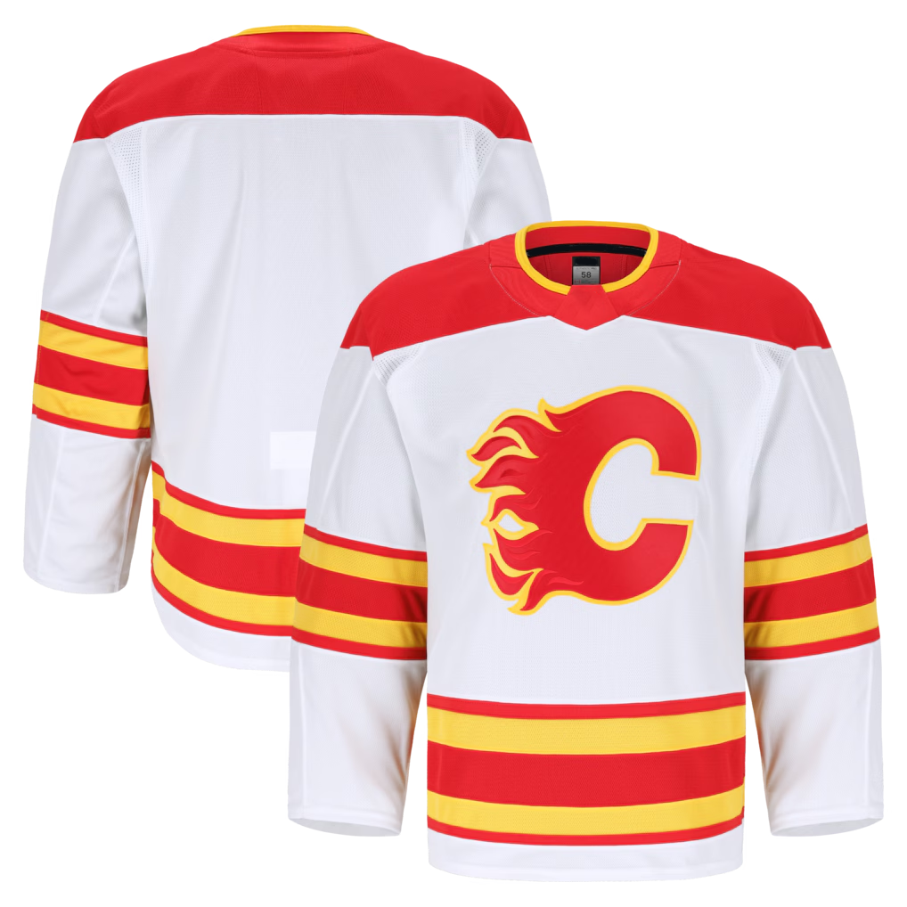 Pouc C.Flames White Away Authentic Pro Jerseys