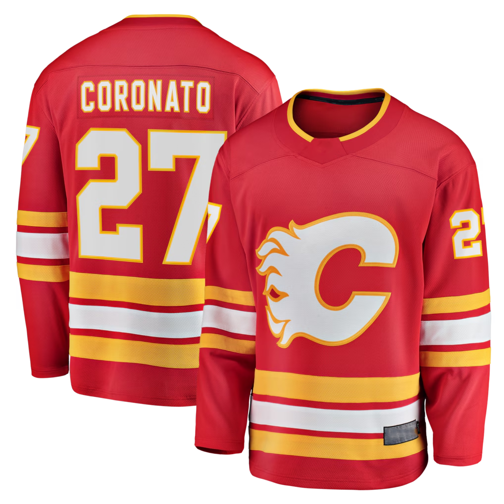 Pouc C.Flames #27 Matt Coronato Red Home Breakaway Jerseys