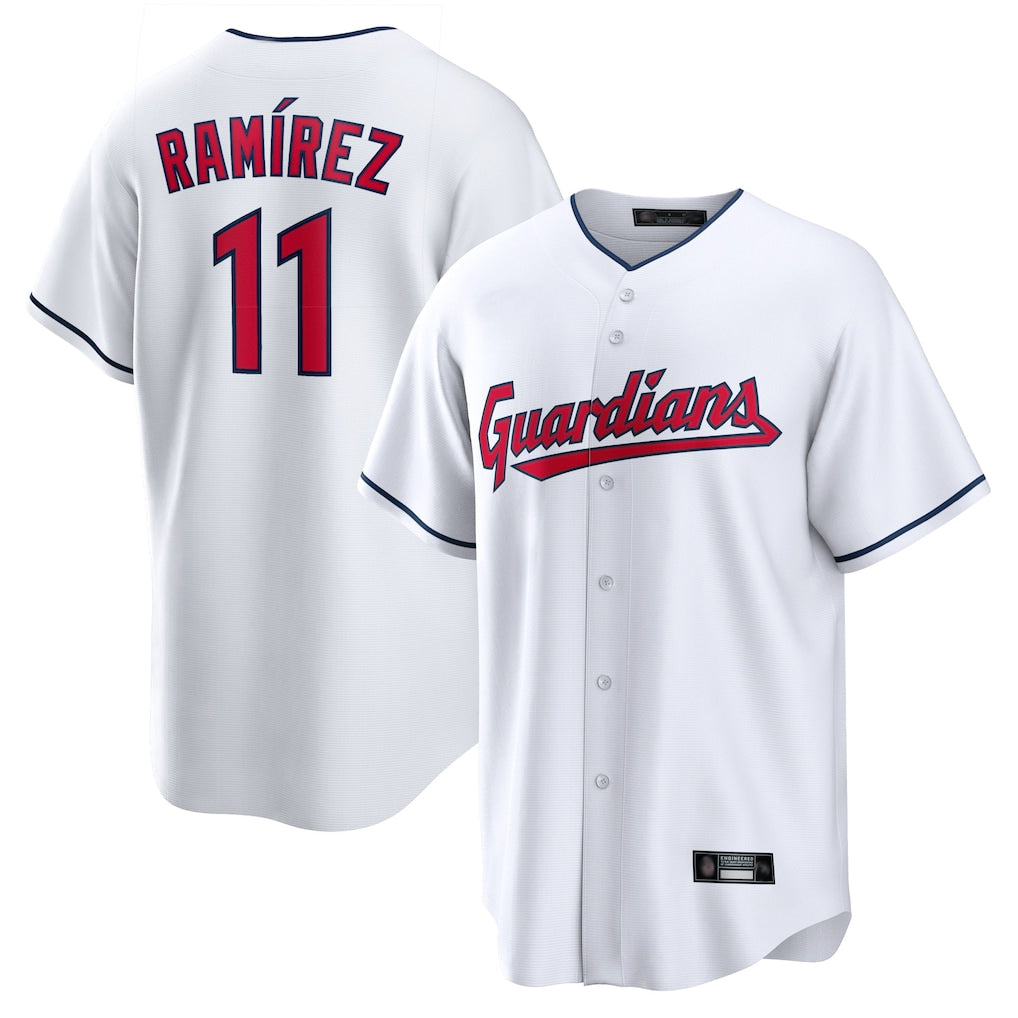 Pouc C.Guardians #11 Jose Ramirez Player White Home Game Stitched Jerseys
