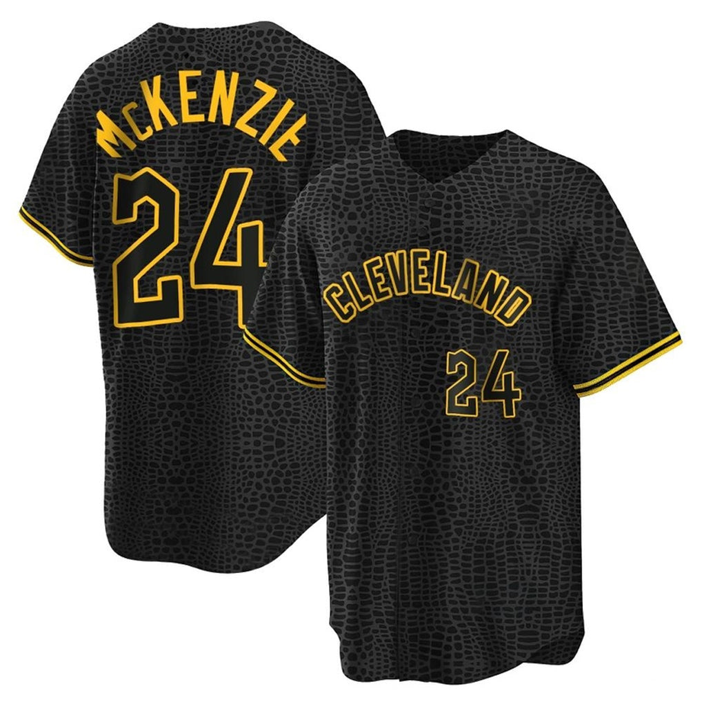 Pouc C.Guardians #24 Triston McKenzie Player Black Snake Skin City Home Game Stitched Jerseys