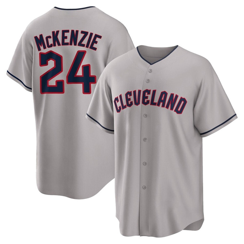 Pouc C.Guardians #24 Triston McKenzie Player Gray Game Home Stitched Jerseys