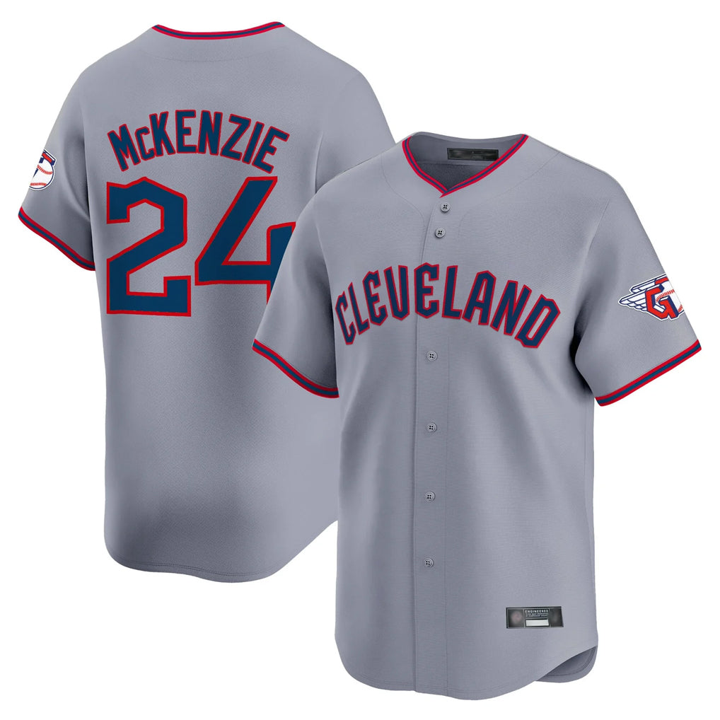 Pouc C.Guardians #24 Triston McKenzie Player Gray Road Limited Home Game Stitched Jerseys