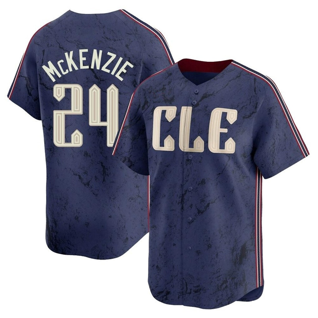 Pouc C.Guardians #24 Triston McKenzie Player Navy City Connect Limited Home Stitched Jerseys