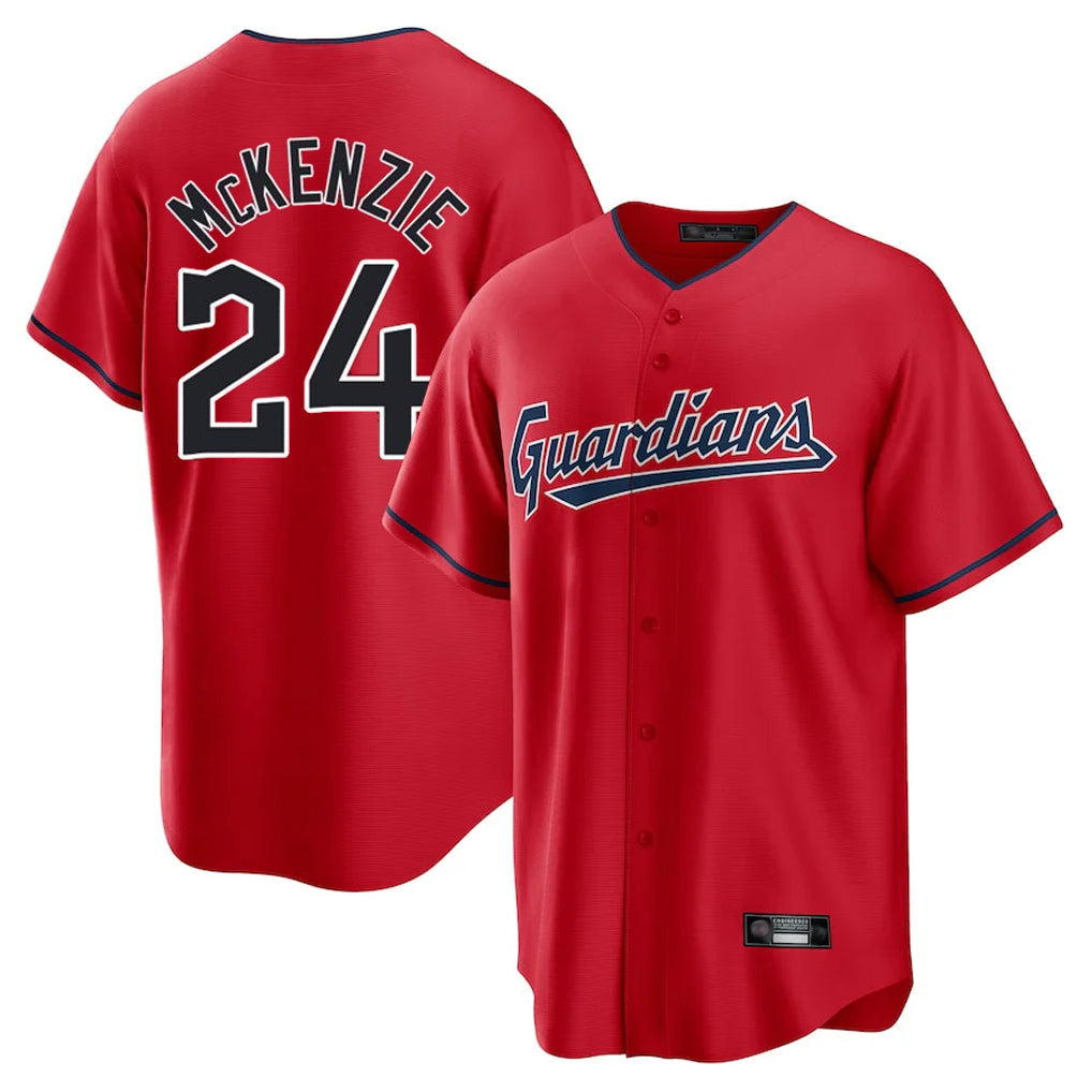 Pouc C.Guardians #24 Triston McKenzie Player Red Home Game Stitched Jerseys