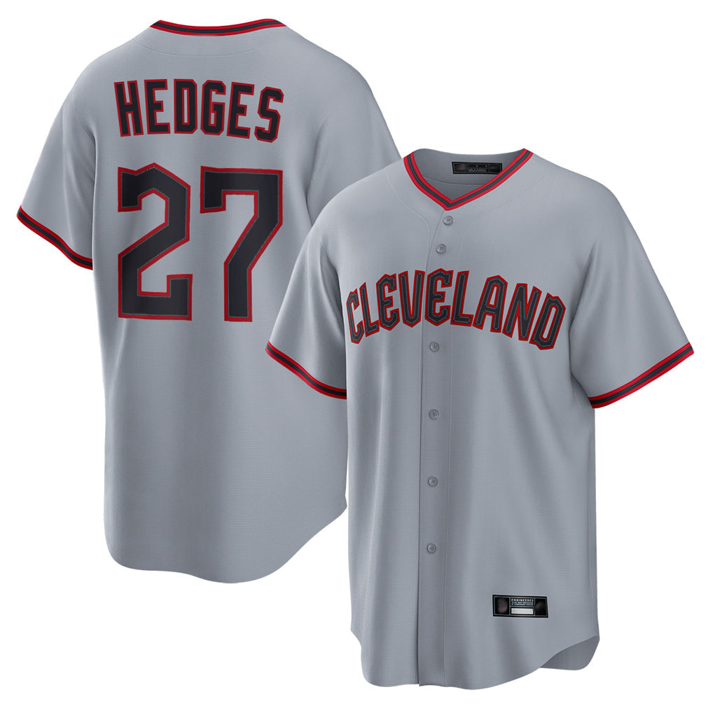 Pouc C.Guardians #27 Austin Hedges Player Gray Home Game Stitched Jerseys