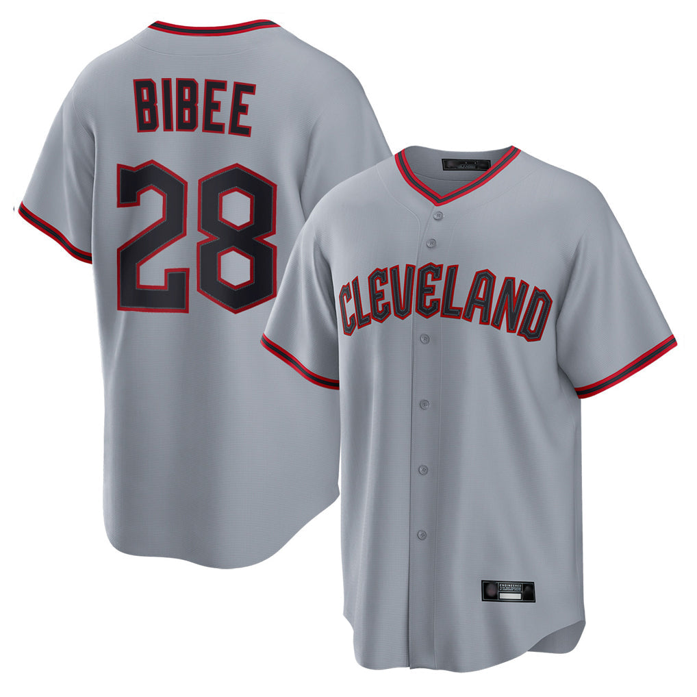 Pouc C.Guardians #28 Tanner Bibee Player Gray Home Game Stitched Jerseys