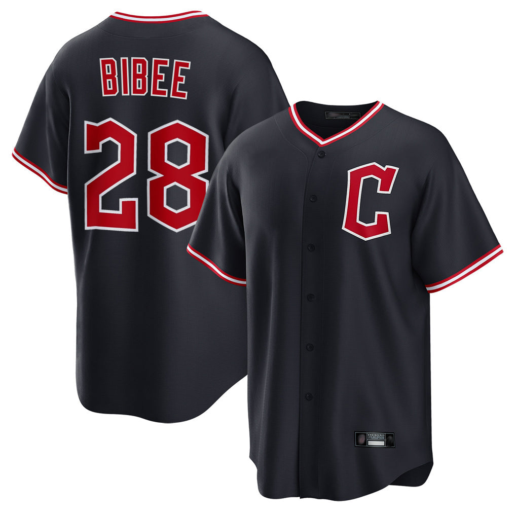 Pouc C.Guardians #28 Tanner Bibee Player Navy Home Game Stitched Jerseys