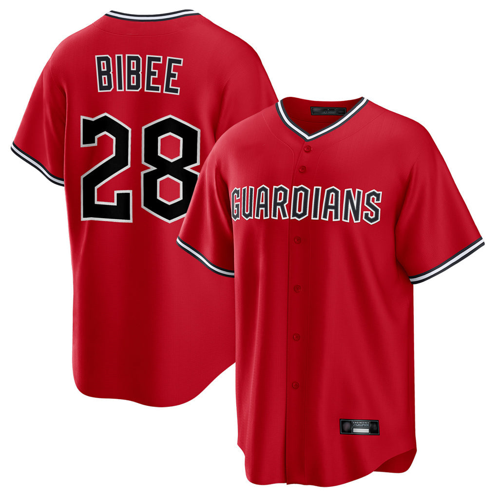 Pouc C.Guardians #28 Tanner Bibee Player Red Home Game Stitched Jerseys