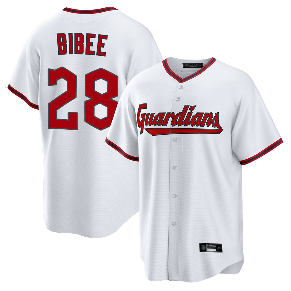 Pouc C.Guardians #28 Tanner Bibee Player White Game Home Stitched Jerseys