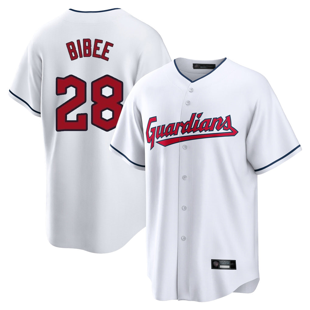 Pouc C.Guardians #28 Tanner Bibee Player White Home Game Stitched Jerseys