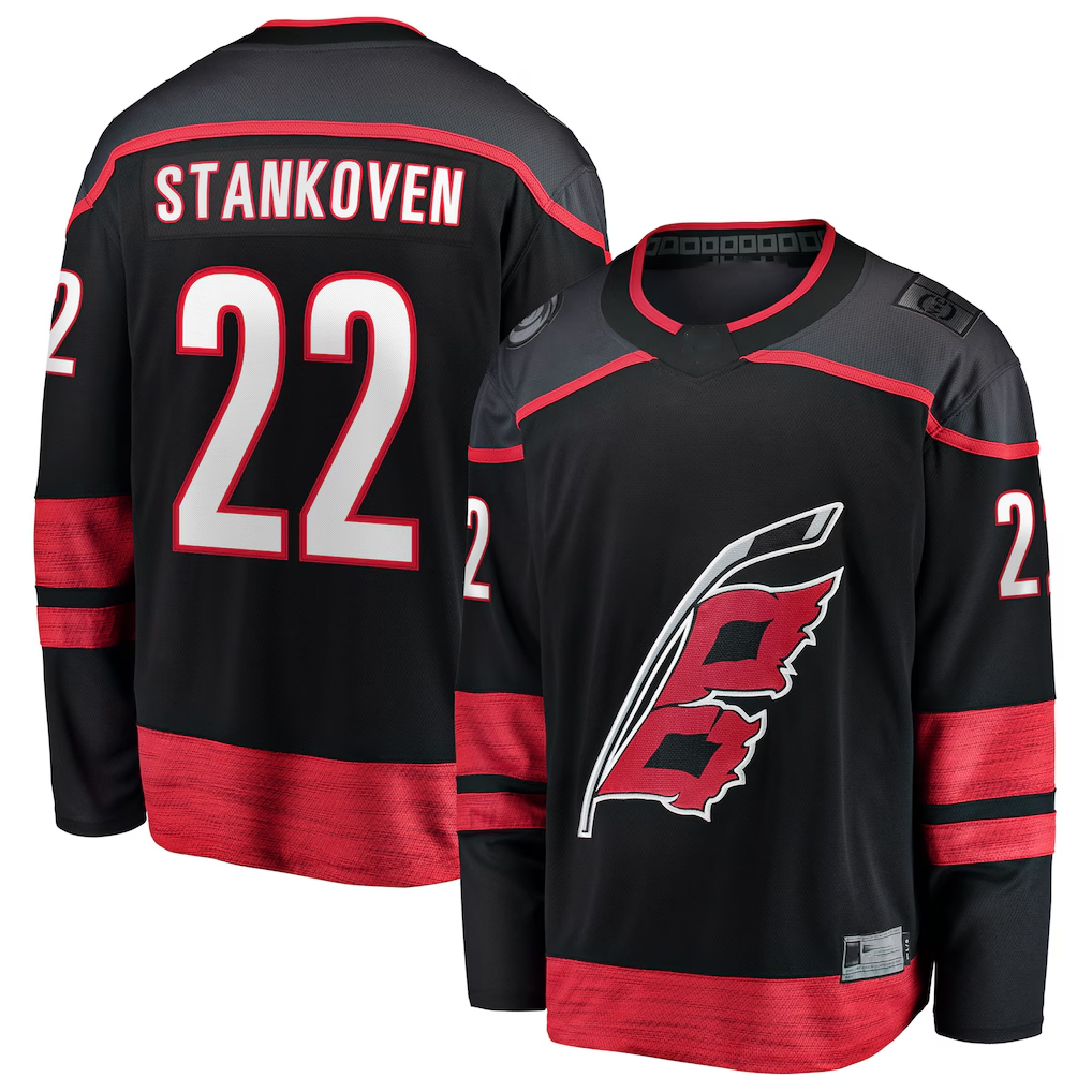 Pouc C.Hurricanes #22 Logan Stankoven Black Home Breakaway Stitched Jerseys