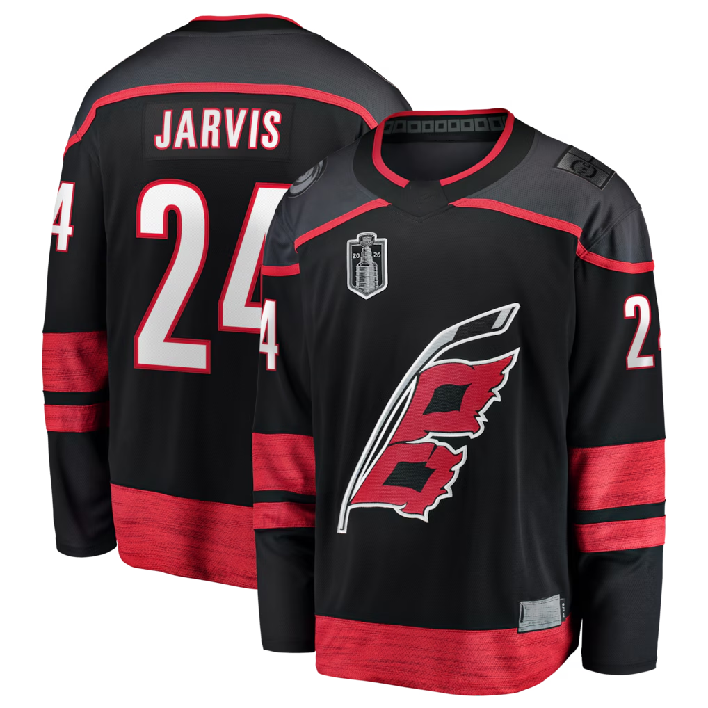 Pouc C.Hurricanes #24 Seth Jarvis Black 2026 Stanley Cup Final Home Breakaway Stitched Jerseys
