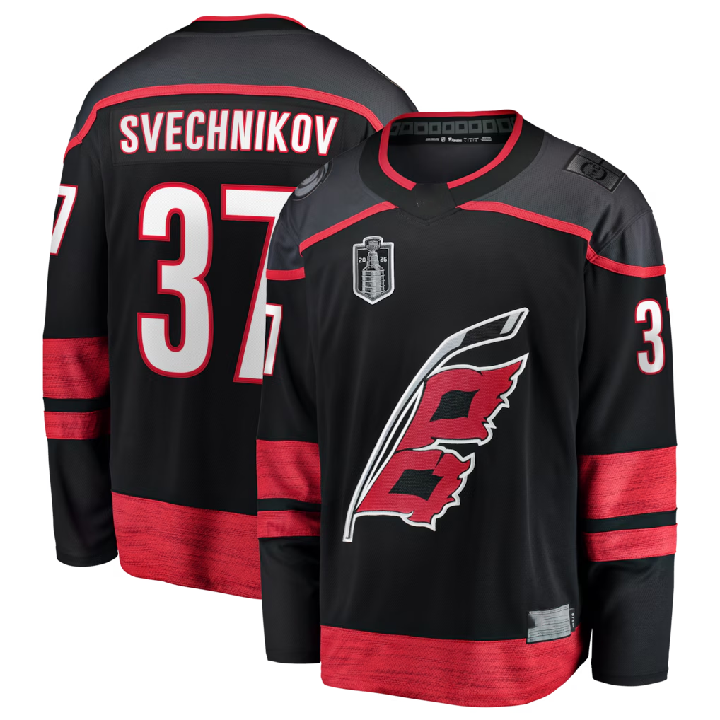 Pouc C.Hurricanes #37 Andrei Svechnikov Black 2026 Stanley Cup Final Home Breakaway Stitched Jerseys