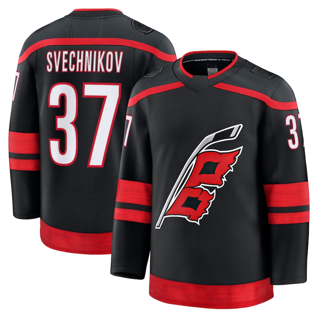 Pouc C.Hurricanes #37 Andrei Svechnikov Black Home Premium Stitched Jerseys