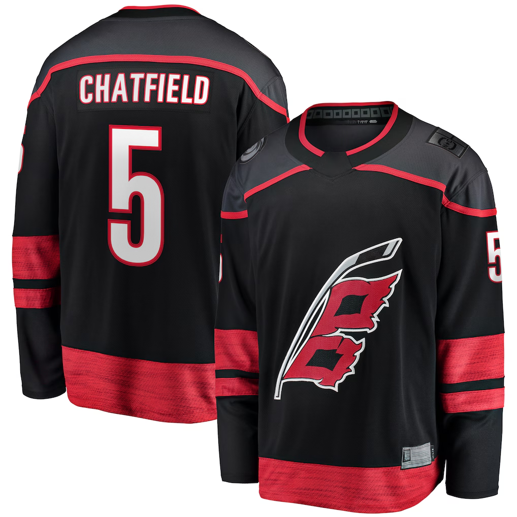 Pouc C.Hurricanes #5 Jalen Chatfield Black Home Premier Breakaway Player Stitched Jerseys