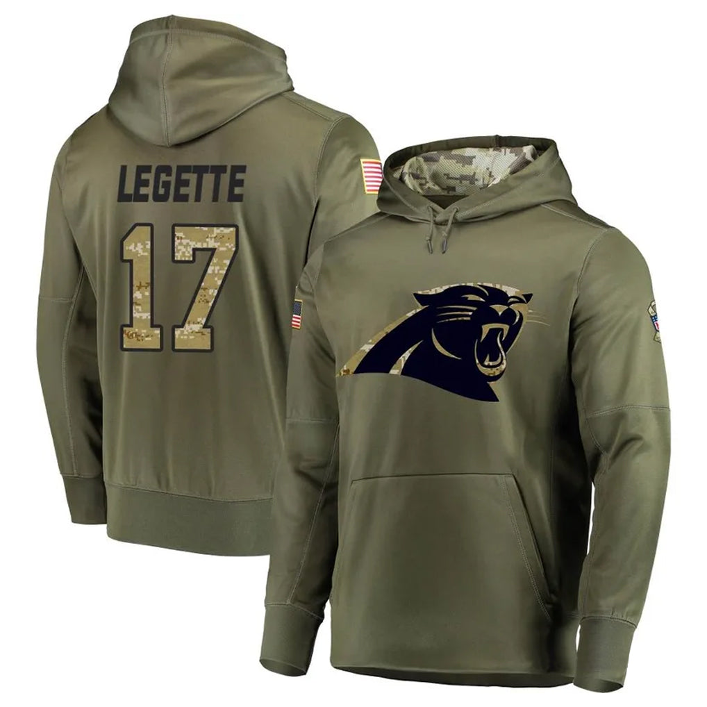 Pouc C.Panthers #17 Xavier Legette Player Olive Salute to Service Limited Hoodies Stitched Jerseys