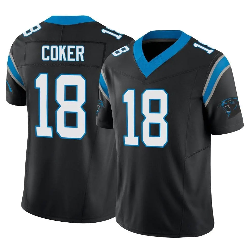 Pouc C.Panthers #18 Jalen Coker Player Black Vapor F.U.S.E. Limited Home Game Stitched Jerseys