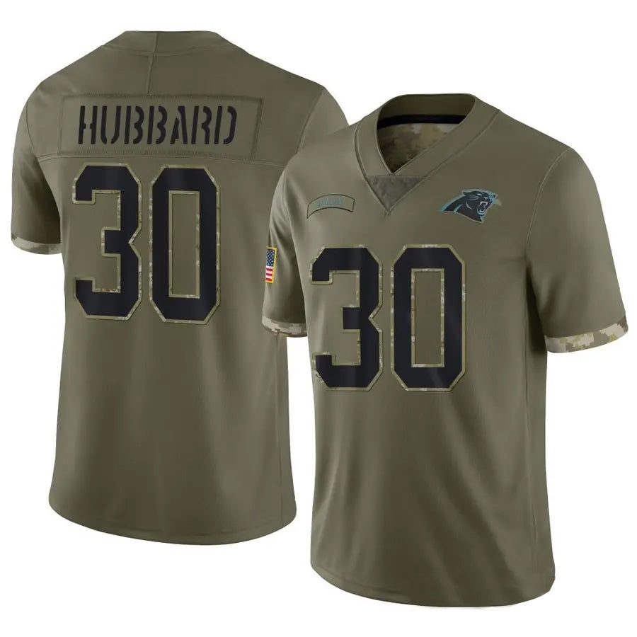 Pouc C.Panthers #30 Chuba Hubbard Player Salute To Service Olive Stitched Jerseys