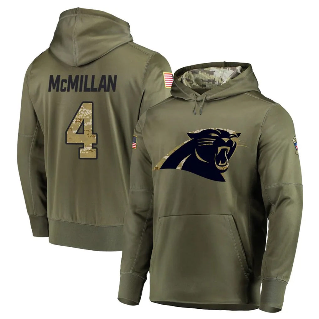 Pouc C.Panthers #4 Tetairoa McMillan Player Olive Salute to Service Limited Hoodies Stitched Jerseys