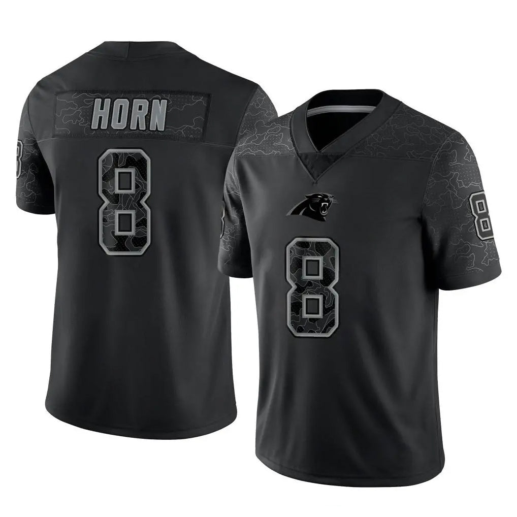 Pouc C.Panthers #8 Jaycee Horn Player Black Limited Reflective Game Stitched Jerseys