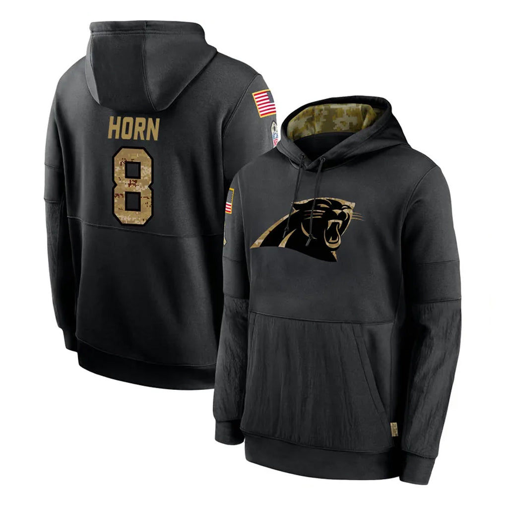 Pouc C.Panthers #8 Jaycee Horn Player Black Salute to Service Pullover Hoodies Limited Game Stitched Jerseys
